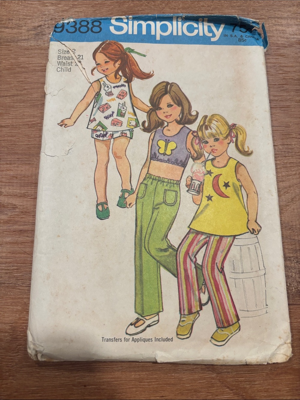 Simplicity 9388 Childs Retro Tops & Pants Patterns, 1971